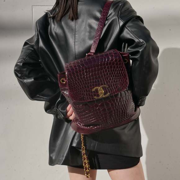 CHANEL * 1986-1988 Backpack Bordeaux Crocodile 60497 - Picture 2 of 11